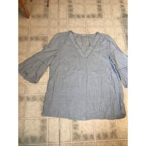 Old navy Tunic Cotton Bl Blue White Stripe Tunic Popover 3/4 ruffled slv Medium
